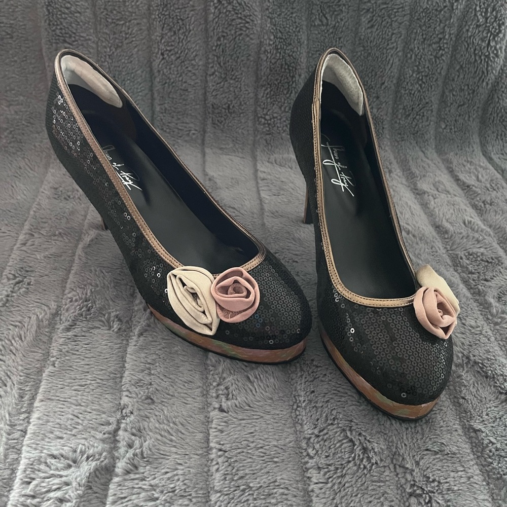 Shoes of Prey Black Platform Sequin Stilletos